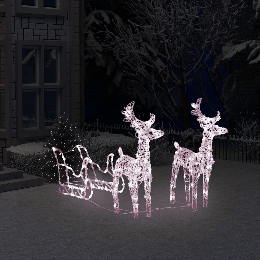 Reindeers & Sleigh Christmas Decoration 160 LEDs 51.2" Acrylic - Mercantile Mountain