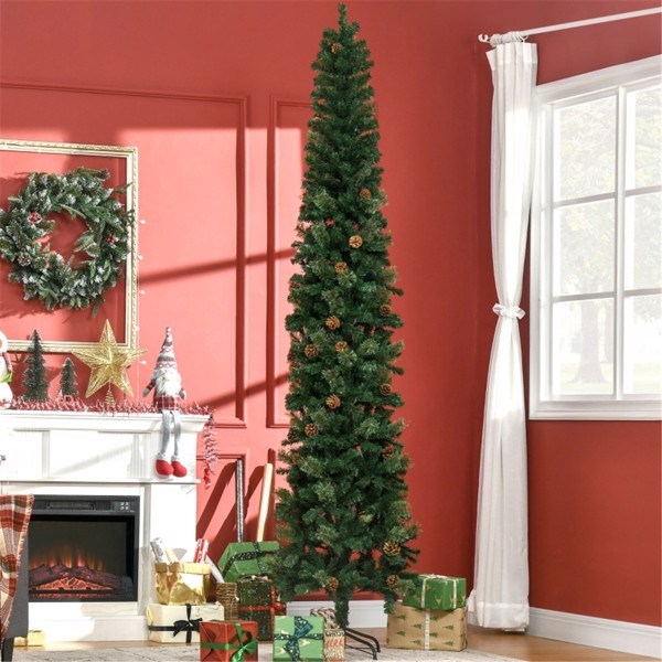 9.5ft Christmas tree slim realistic branches with pine cones tip count 1132 - Mercantile Mountain