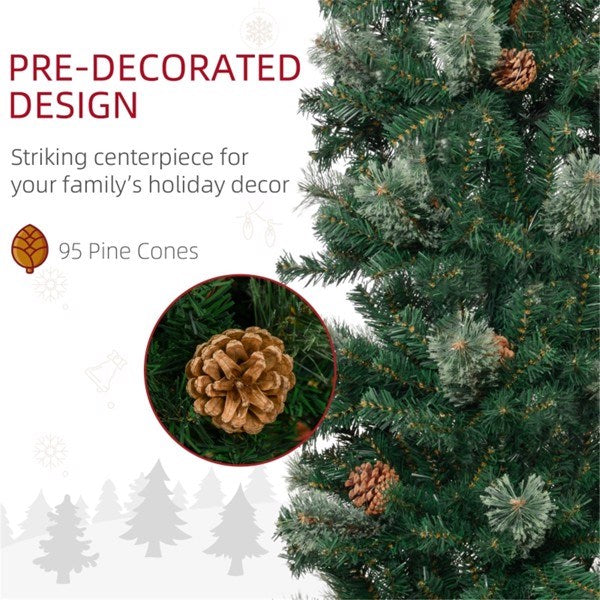 9.5ft Christmas tree slim realistic branches with pine cones tip count 1132 - Mercantile Mountain