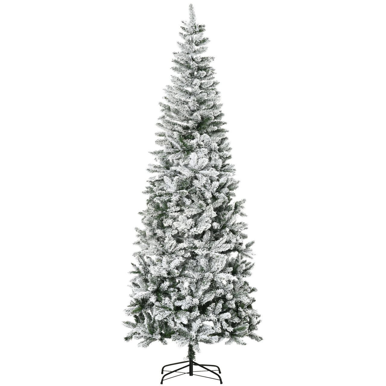 HOMCOM 9ft Unlit Snow-Flocked Slim Pine Artificial Christmas Tree with Realistic Branches and 1084 Tips - Mercantile Mountain