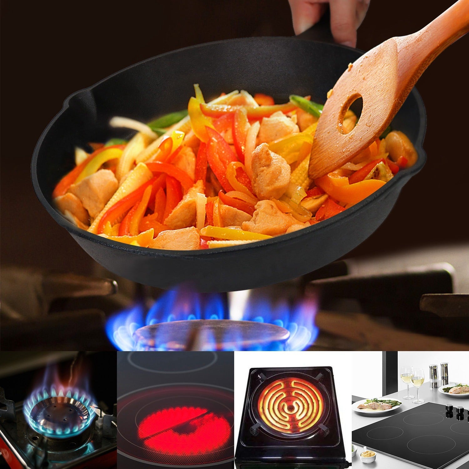 3Pcs Pre-Seasoned Cast Iron Skillet Set 6/8/10in Non-Stick Oven Safe Cookware Heat-Resistant Frying Pan - Mercantile Mountain