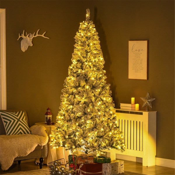 7.5 ft Christmas tree Flocked with 500 Warm white LED lights - Mercantile Mountain