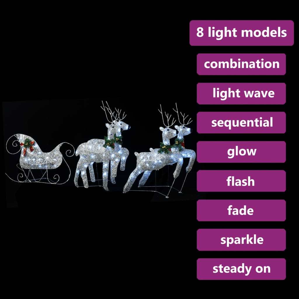 Reindeer & Sleigh Christmas Decoration 100 LEDs Outdoor Silver - Mercantile Mountain