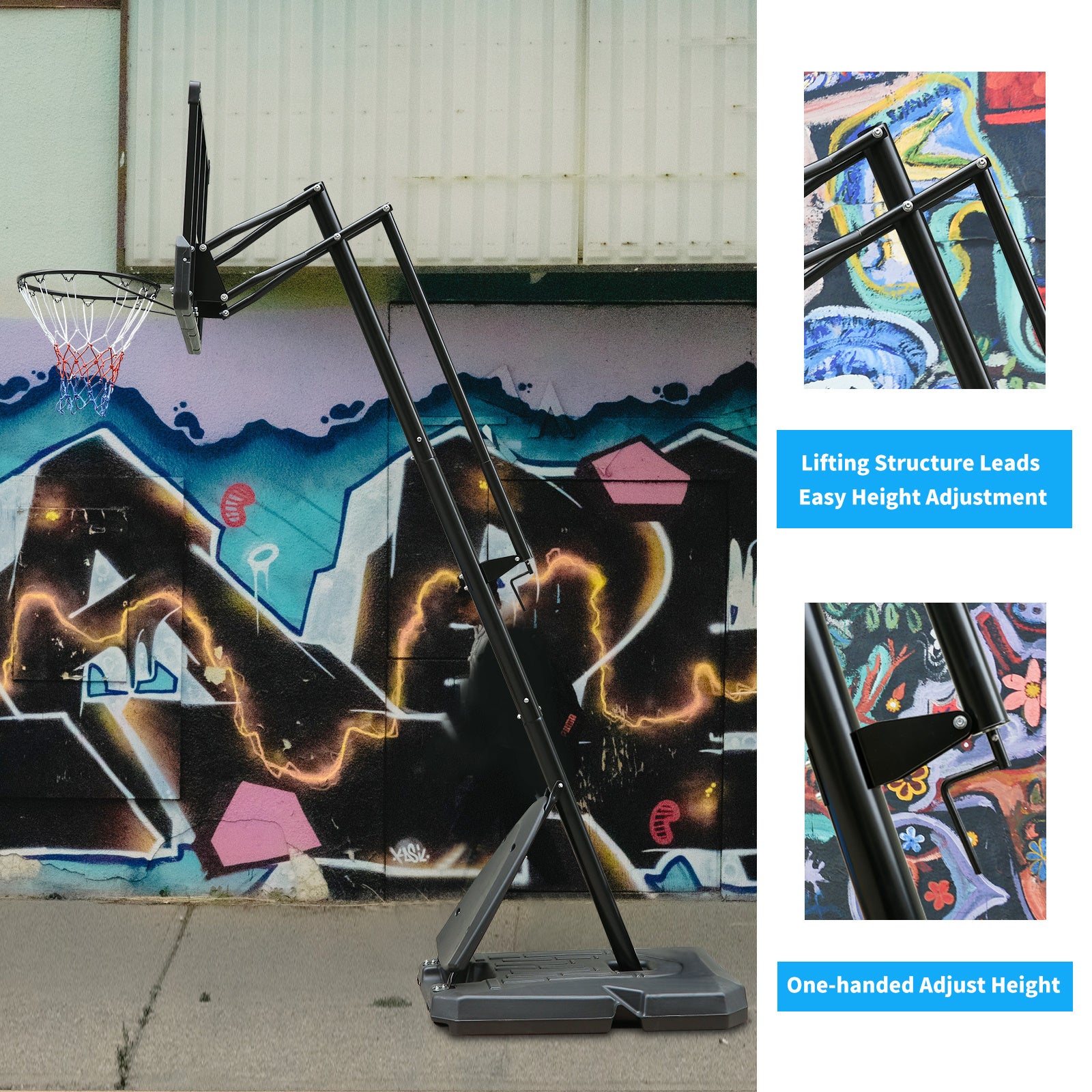 Outdoor Height Adjustable 7.5 to 10ft Basketball Hoop 44 Inch Backboard Portable Basketball Goal System with Stable Base and Wheels - Mercantile Mountain