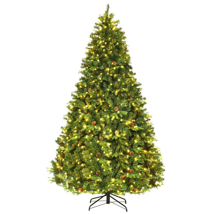 8 Feet Lifelike Artificial Christmas Tree with LED Lights and Pine Cones - Mercantile Mountain