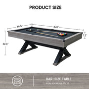 84" Pool Table with Billiard Balls, Cues, Pool Cue Chalk, Cleaning Brush, X-Legs, Black Cloth, Rustic Grey,84.1"L x 46.5"W x 32"H - Mercantile Mountain