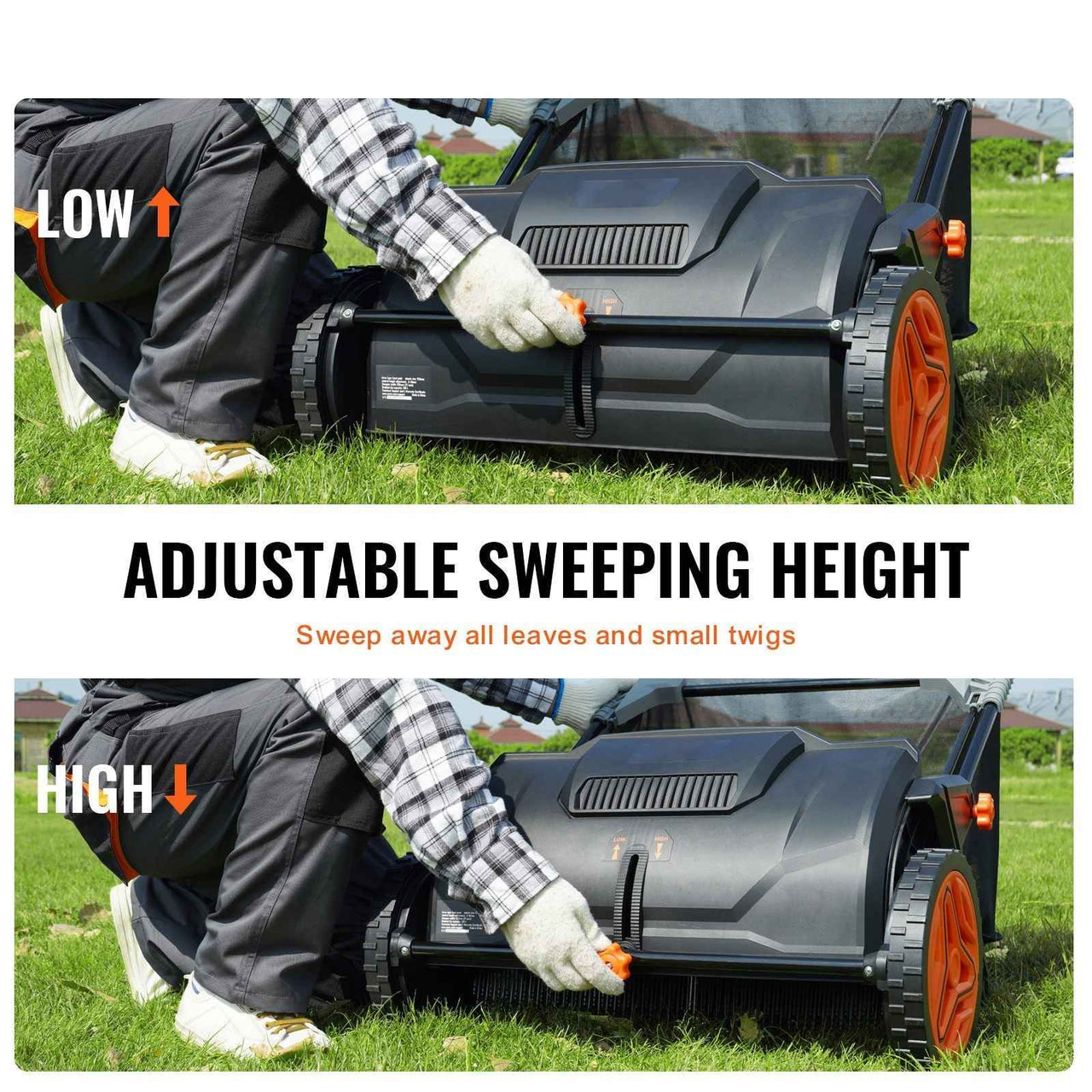 Push Lawn Sweeper, 21inch Leaf & Grass Collector, Strong Plastic Wheels & Heavy Duty Thickened Steel Durable to Use with Large Capacity 3.5 cu. ft. Mesh Collection Hopper Bag, 2 Spinning Brushes