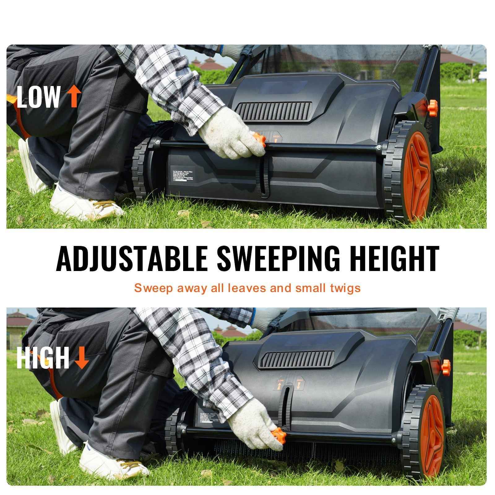 Push Lawn Sweeper, 21inch Leaf & Grass Collector, Strong Plastic Wheels & Heavy Duty Thickened Steel Durable to Use with Large Capacity 3.5 cu. ft. Mesh Collection Hopper Bag, 2 Spinning Brushes