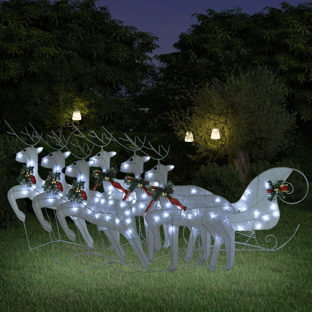 Reindeer & Sleigh Christmas Decoration 140 LEDs Outdoor White - Mercantile Mountain