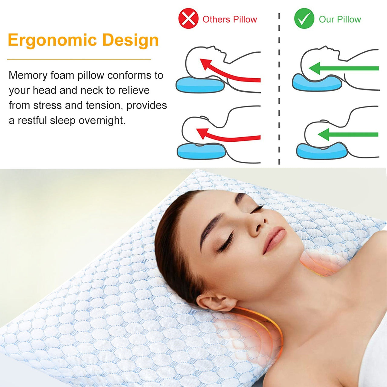 Cooling Memory Foam Pillow Ventilated Soft Bed Pillow w/ Cooling Gel Infused Memory Foam 2Pcs Queen Size - Mercantile Mountain