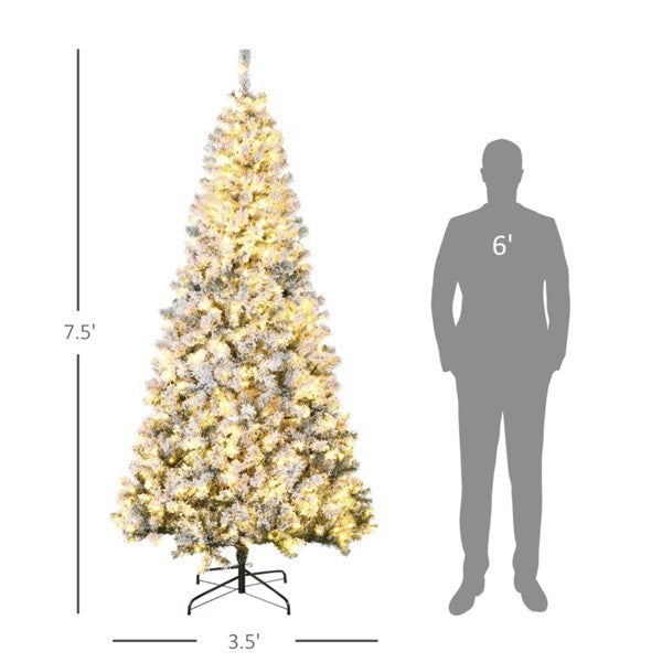 7.5 ft Christmas tree Flocked with 500 Warm white LED lights - Mercantile Mountain