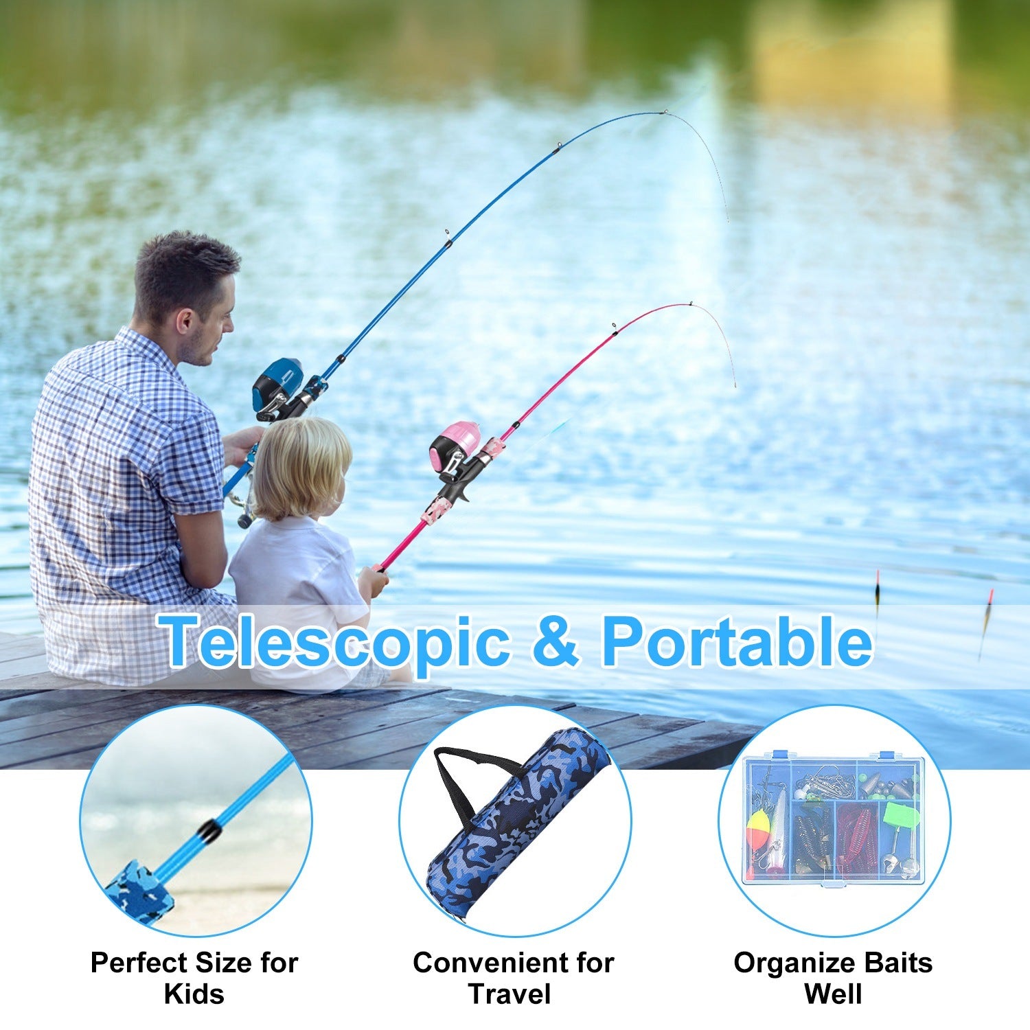 Kids Fishing Pole Set Fishing Starter Kit Telescopic Fishing Rod and R Kids Fishing Pole Set Fishing Starter Kit Telescopic Fishing Rod and R