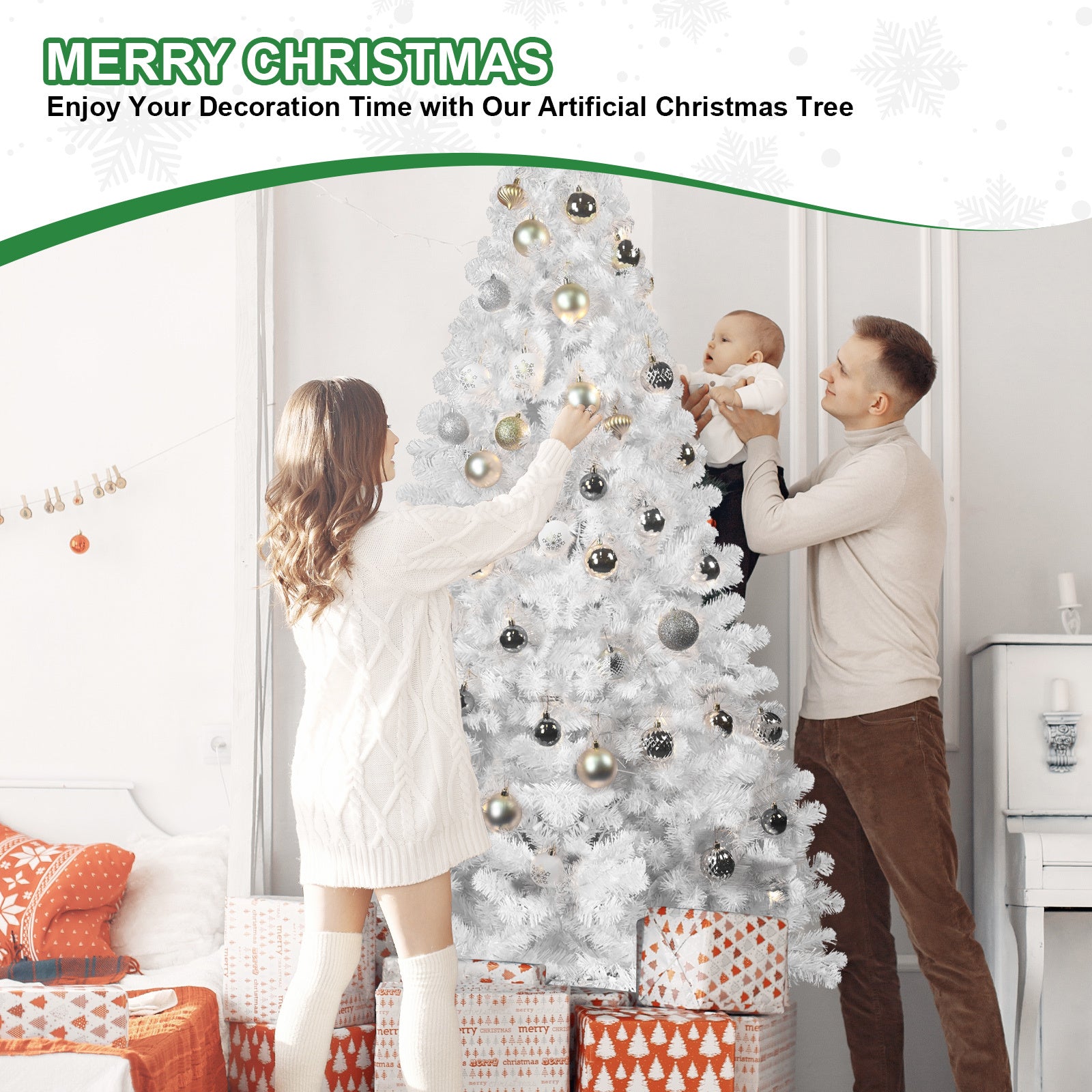 9ft PVC White Christmas Tree ,Environmentally Friendly Fireproof Artificial Christmas Tree - Mercantile Mountain
