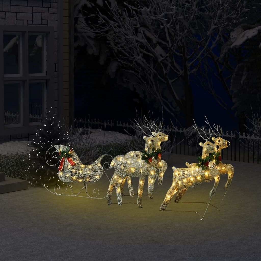 Reindeer & Sleigh Christmas Decoration 100 LEDs Outdoor Gold - Mercantile Mountain