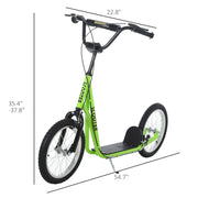 Aosom Youth Scooter Kick Scooter for Kids 5+ with Adjustable Handlebar 16" Front and Rear Dual Brakes Inflatable Wheels, Light Green - Mercantile Mountain
