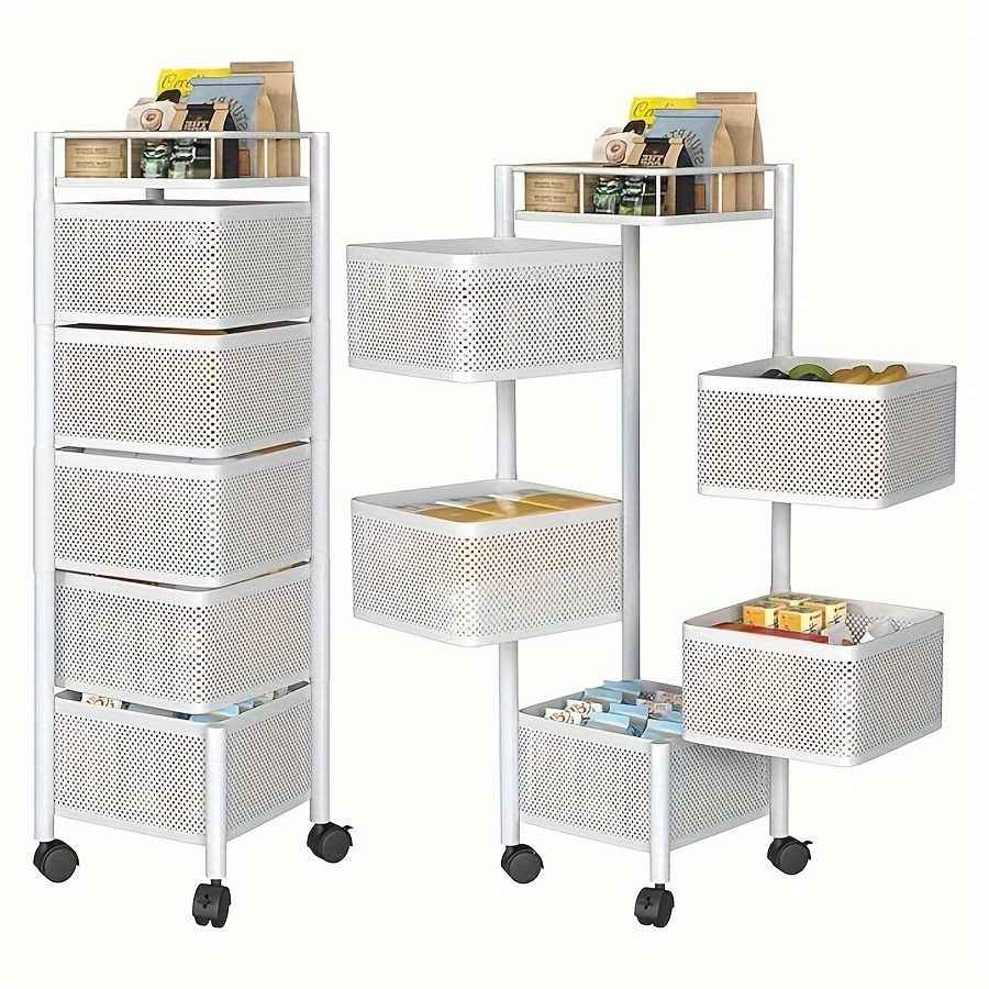 5-Tier Rotating Storage Cart – Rolling Metal Kitchen Organizer with Wheels