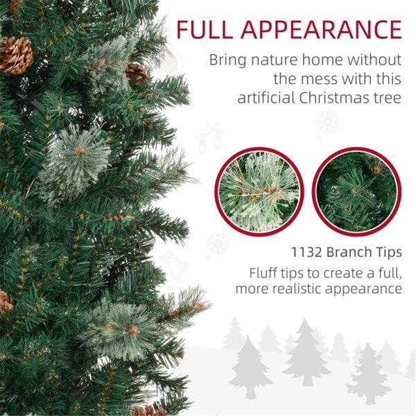 9.5ft Christmas tree slim realistic branches with pine cones tip count 1132 - Mercantile Mountain