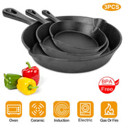 3Pcs Pre-Seasoned Cast Iron Skillet Set 6/8/10in Non-Stick Oven Safe Cookware Heat-Resistant Frying Pan - Mercantile Mountain