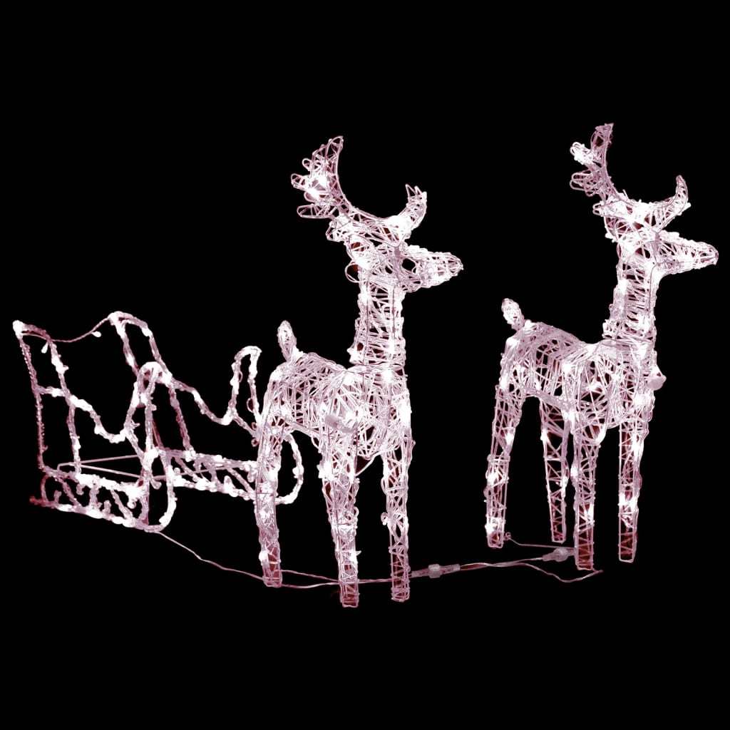 Reindeers & Sleigh Christmas Decoration 160 LEDs 51.2" Acrylic - Mercantile Mountain