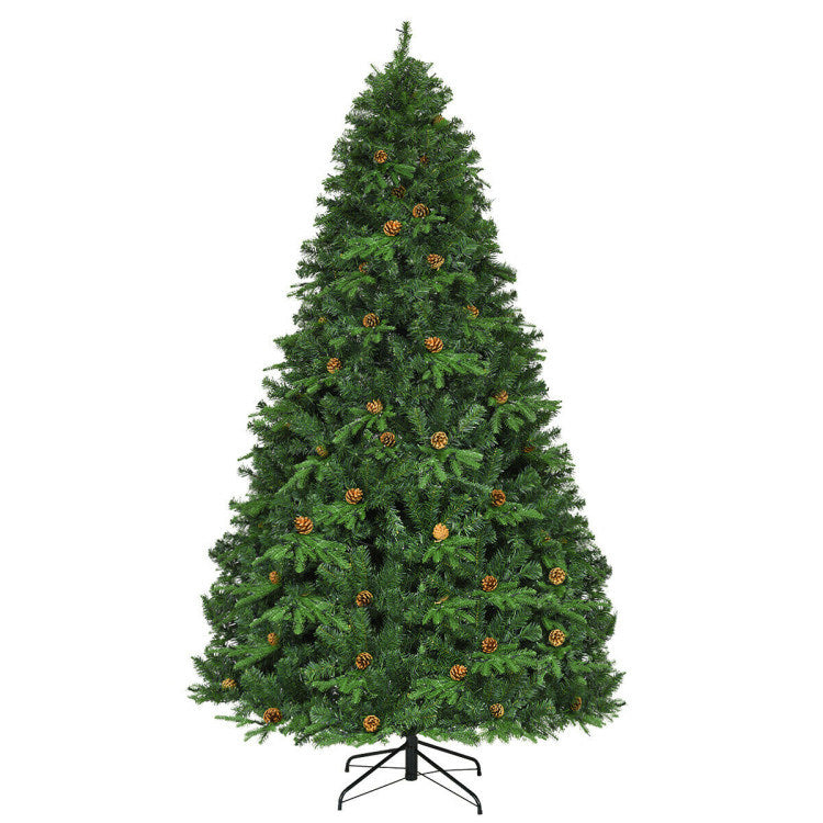 8 Feet Lifelike Artificial Christmas Tree with LED Lights and Pine Cones - Mercantile Mountain