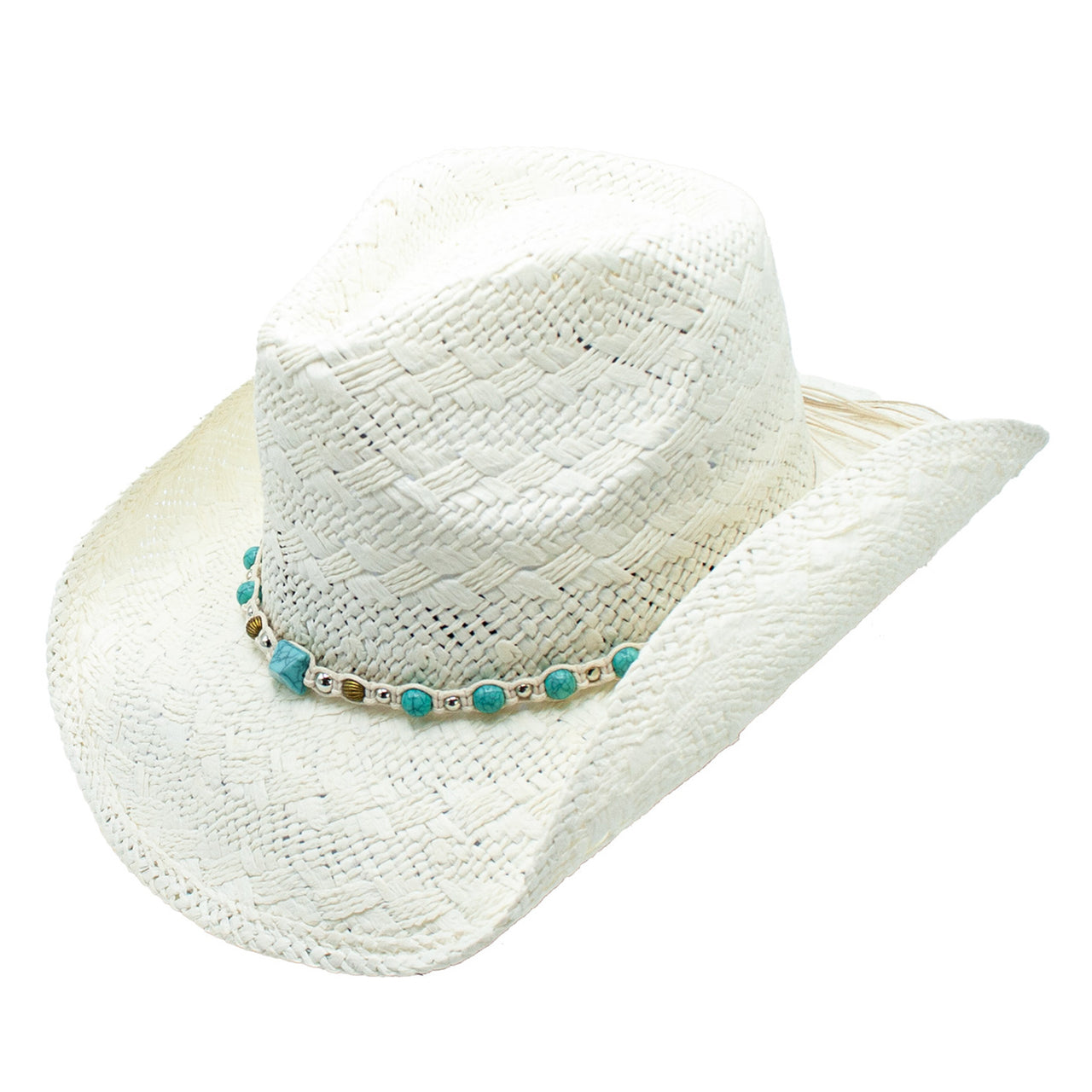 Geni Toyo Straw Turqoise Beaded Western Drifter Cowboy Hat - Mercantile Mountain