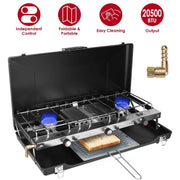 3 Burner Camping Stove 20000 BTU Portable Foldable Propane Stove With Toast Tray Windshield Portable Handle Outdoor Cooking Gas Stove For RV Camping BBQ Picnic Backyard