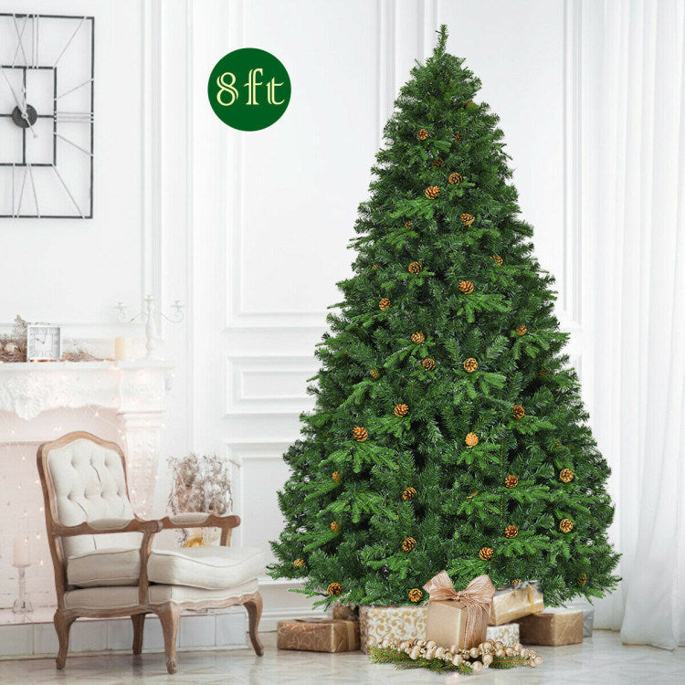 8 Feet Lifelike Artificial Christmas Tree with LED Lights and Pine Cones - Mercantile Mountain