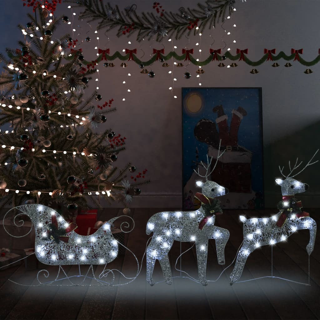 Reindeer & Sleigh Christmas Decoration 60 LEDs Outdoor Silver - Mercantile Mountain