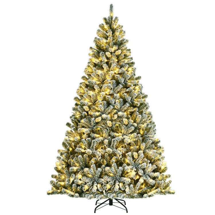 8 Feet Pre-lit Snow Flocked Christmas Tree with Metal Stand - Mercantile Mountain