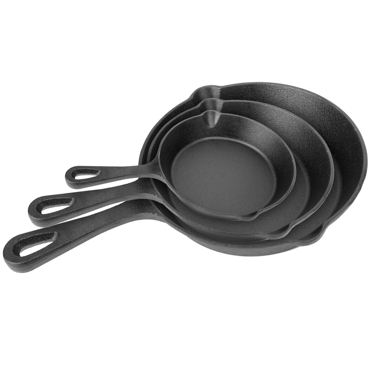 3Pcs Pre-Seasoned Cast Iron Skillet Set 6/8/10in Non-Stick Oven Safe Cookware Heat-Resistant Frying Pan - Mercantile Mountain