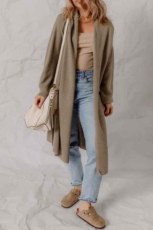 Solid Textured Knit Open-Front Sweater Cardigan