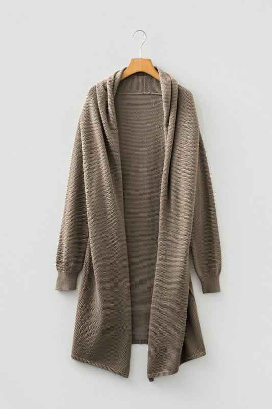 Solid Textured Knit Open-Front Sweater Cardigan
