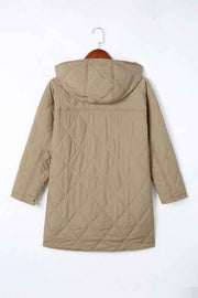 Solid Quilted Snap Button Hooded Puffer Coat