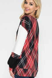 Plaid Top with Solid Bubble Sleeves - Mercantile Mountain
