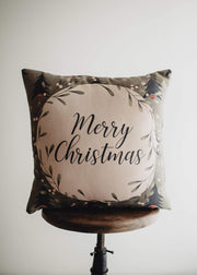 Beige Merry Christmas | Throw Pillow Cover | Christmas tree | - Mercantile Mountain