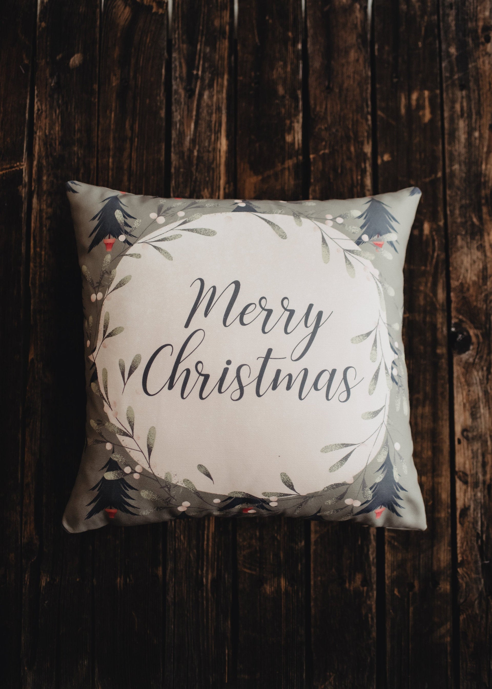 Beige Merry Christmas | Throw Pillow Cover | Christmas tree | - Mercantile Mountain