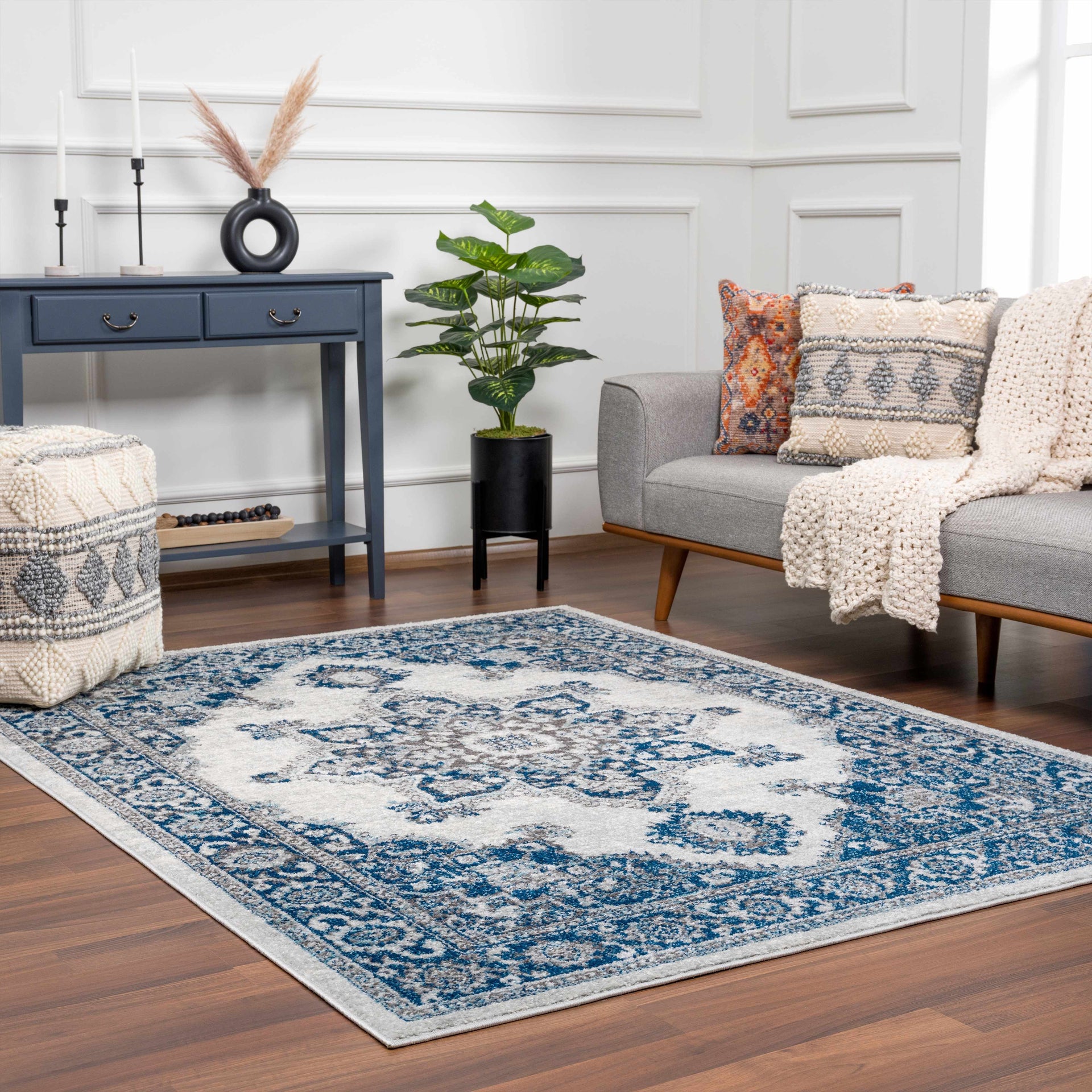 Istanbul Medallion Blue Area Carpet - Clearance - Mercantile Mountain