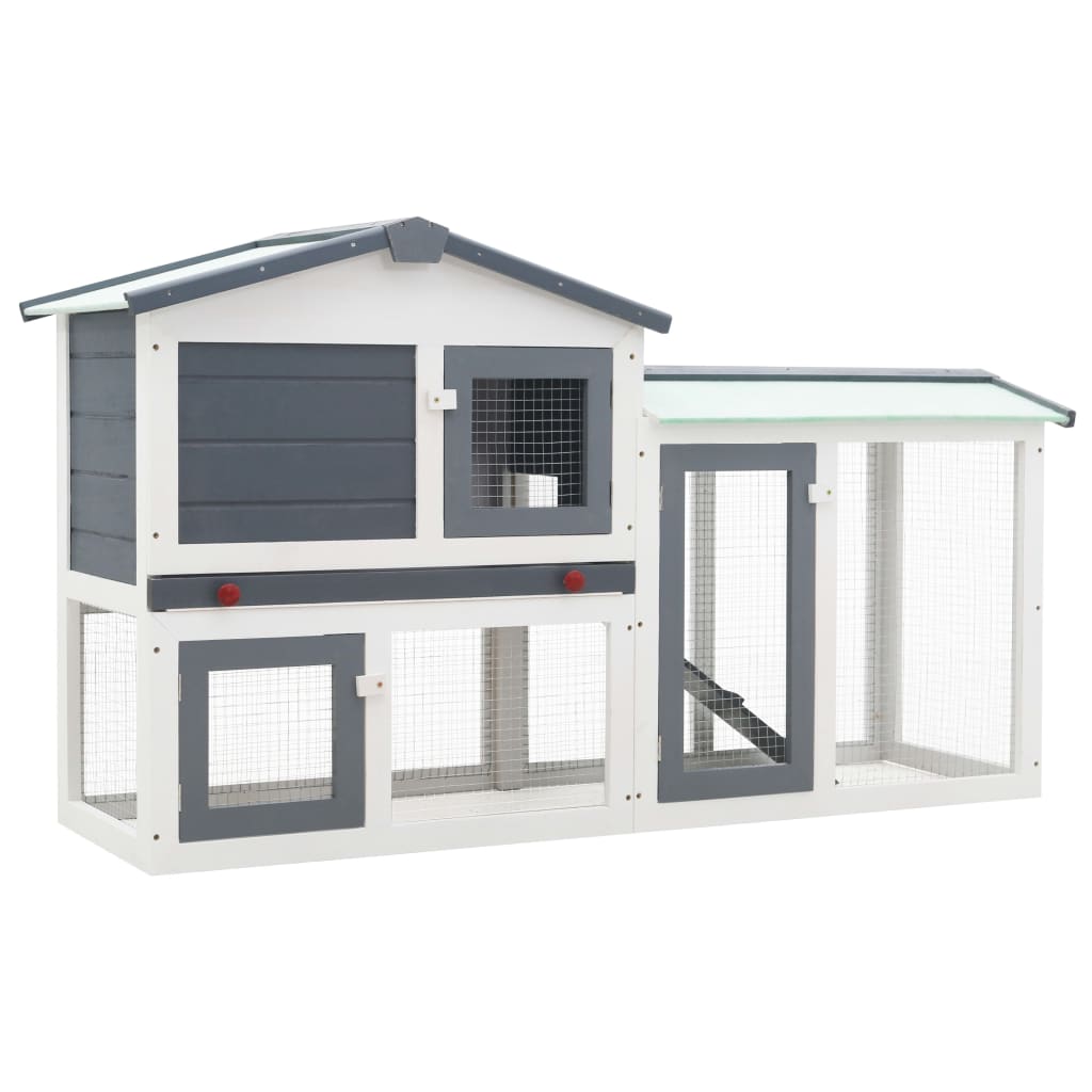 Outdoor Large Rabbit Hutch Gray and White 57.1"x17.7"x33.5" Wood - Mercantile Mountain