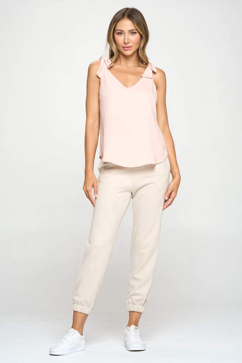 Solid V neck Top with Bow Strap - Mercantile Mountain
