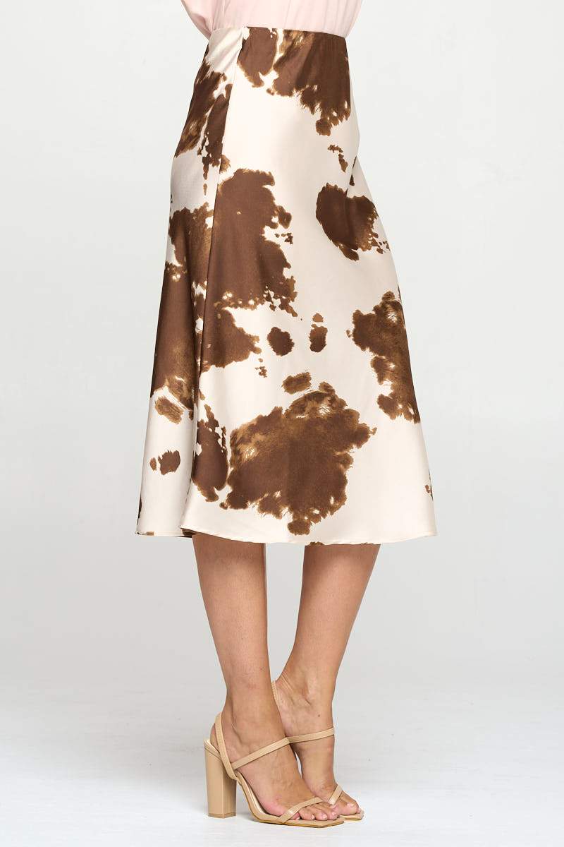 Cow Print Satin Midi Skirt - Mercantile Mountain