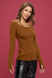 Brushed Knit Spaghetti Strap Long Sleeve Top - Mercantile Mountain