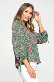 Floral Print Top with Self Tie Sleeves - Mercantile Mountain