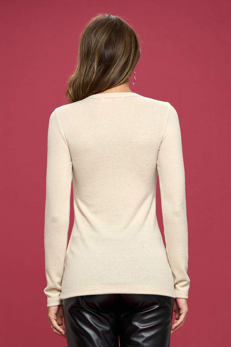 Brushed Knit Round Neck Long Sleeve Top - Mercantile Mountain