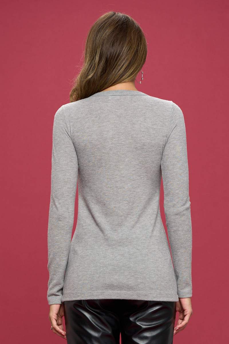 Brushed Knit Round Neck Long Sleeve Top - Mercantile Mountain