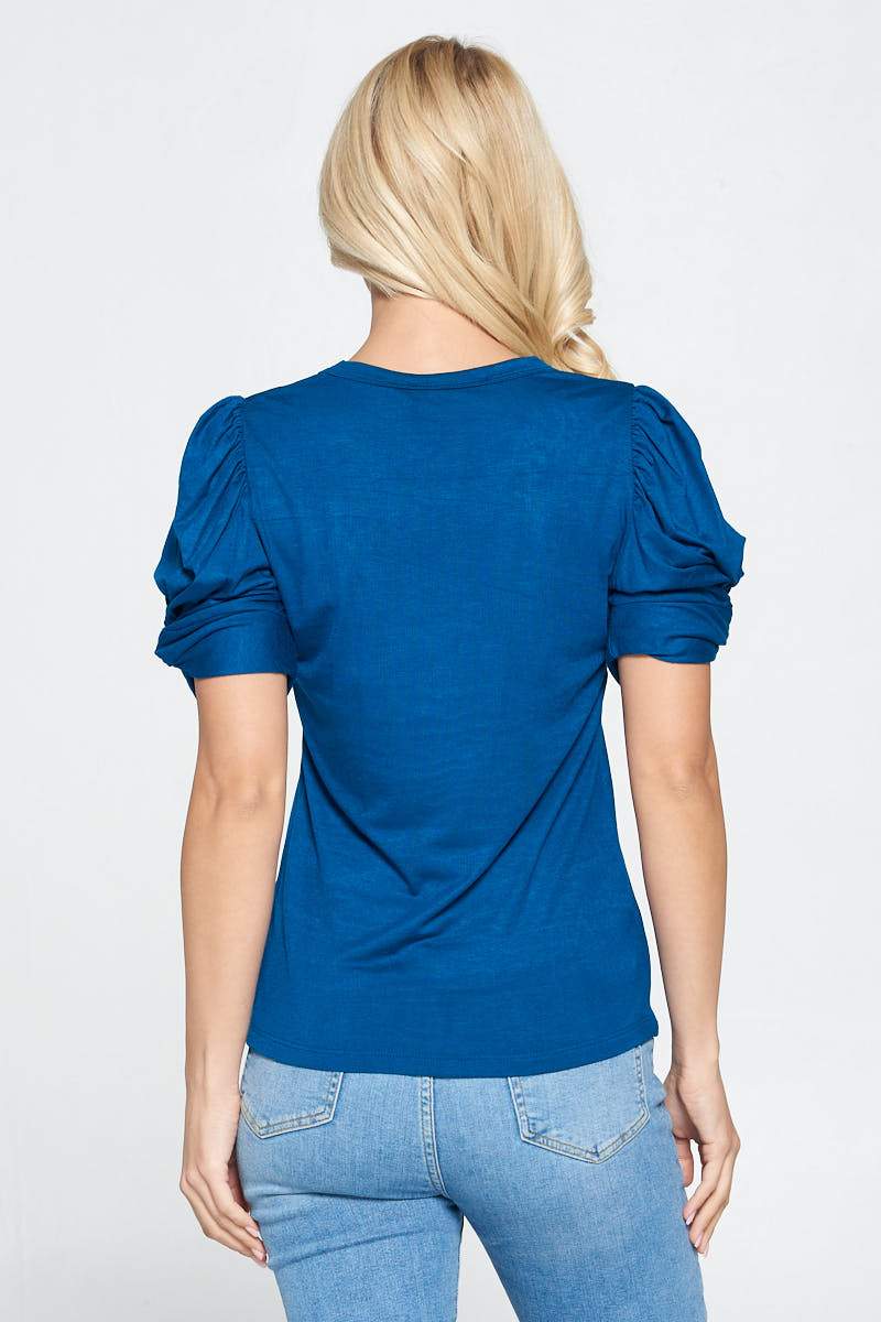 Solid Short Sleeve Top with Scrunched Sleeves - Mercantile Mountain