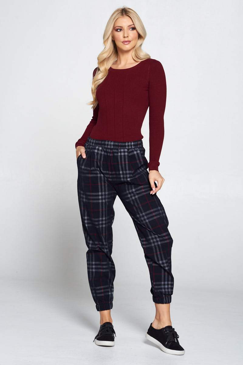 Plaid Pants with Pockets and Elastic Waist - Mercantile Mountain