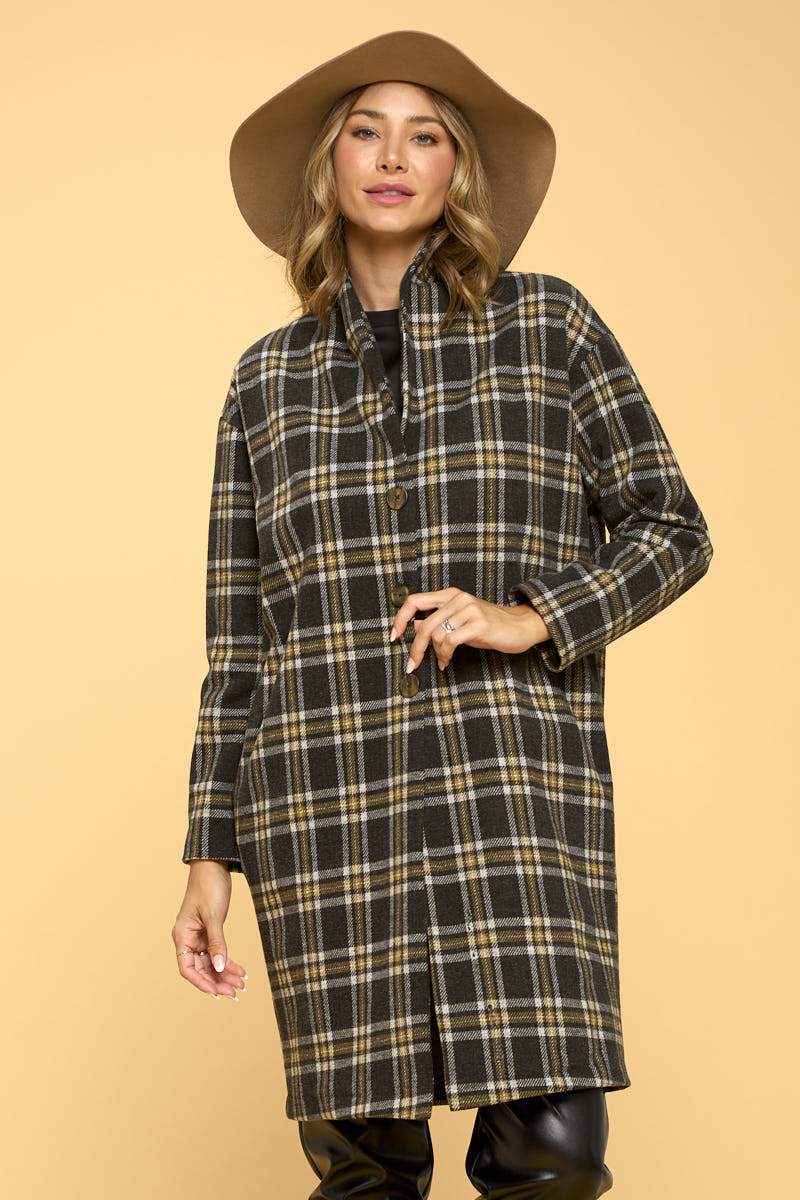 Plaid Coat with Buttons and Pockets - Mercantile Mountain