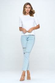 Solid Knit Top with Scrunched Sleeve - Mercantile Mountain