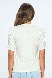 Solid Knit Top with Scrunched Sleeve - Mercantile Mountain