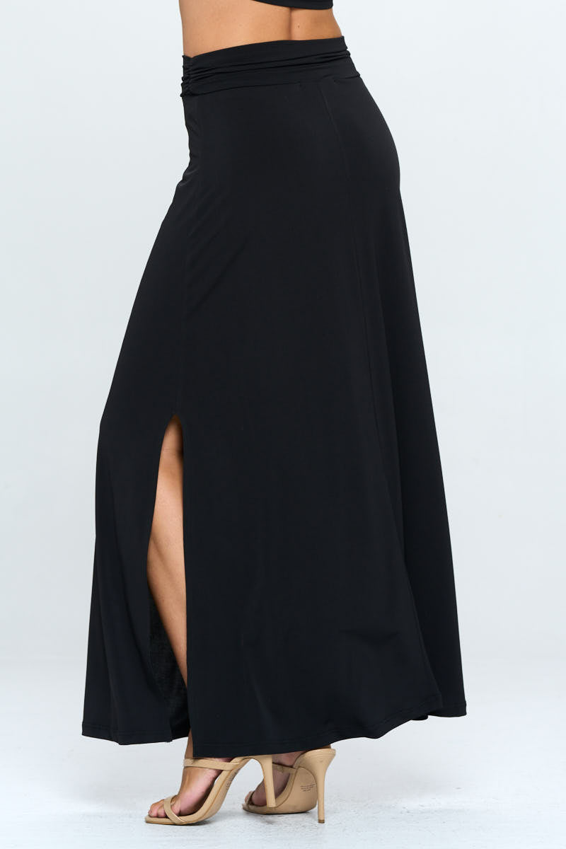 Solid Maxi Skirt with Slit - Mercantile Mountain